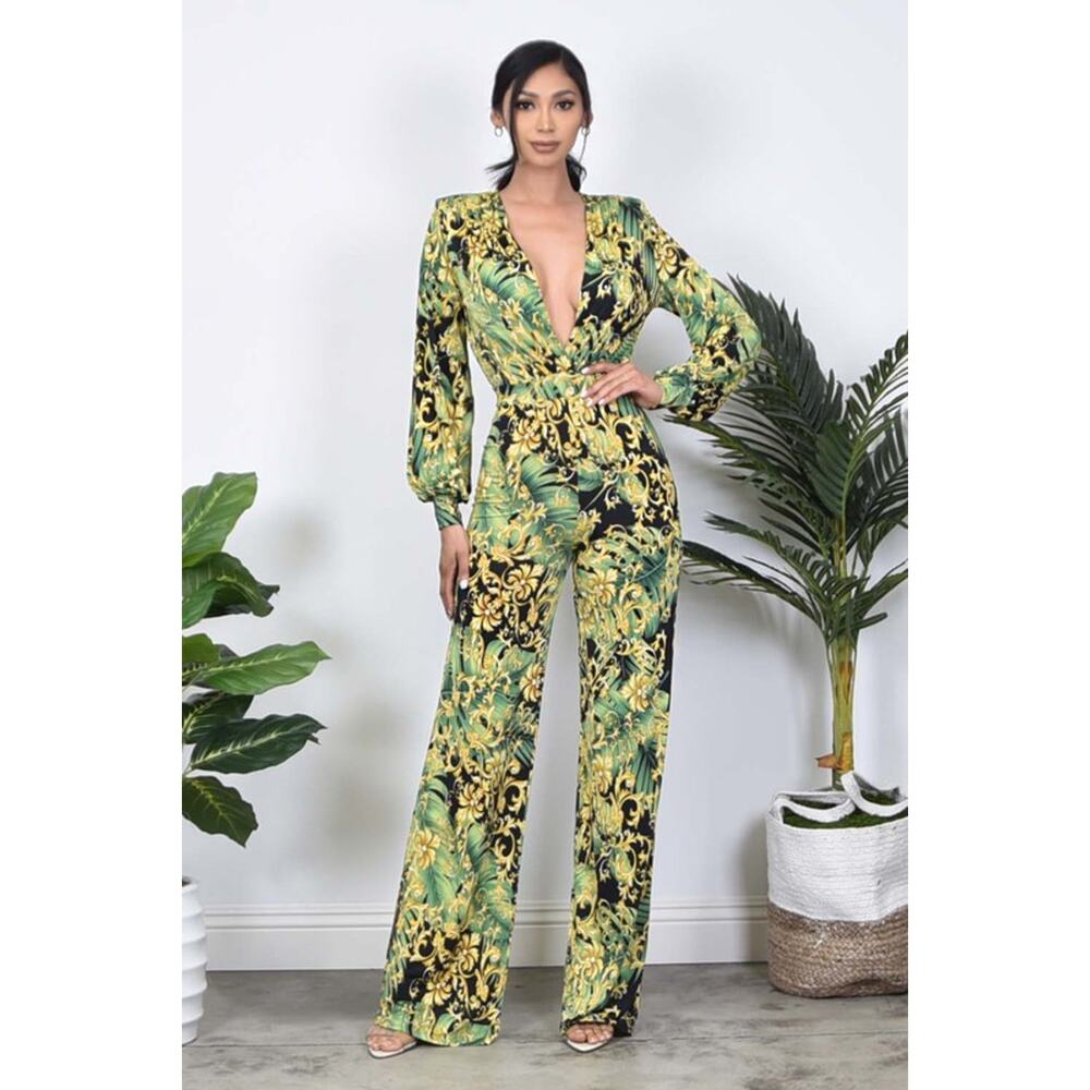 Long sleeve jumpsuit (green)-Medium